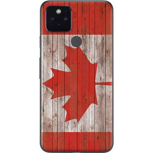 Canadian Flag Dark Wood Google Pixel 5 Skin